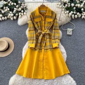 Vestido Midi Casual de Verano 2025, Estilo Inglés, Tejido Vintage, Corte en A, para Mujer, Diseño a Cuadros - Product Image 1