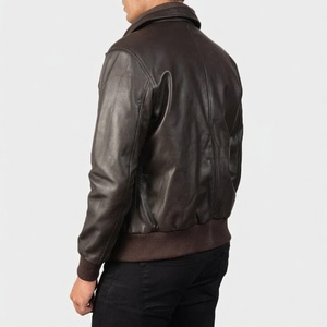 Men's Brown Genuine Leather Slim Jacket Stand Collar <b>Covered</b> <b>Button</b> Breathable Regular Fit Solid Color Autumn Style Moto Biker - Product Image 3