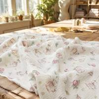 Tissu en mousseline double gaze 100% coton peigné imprimé pour vêtements de bébé fille, pyjama, robe, textile de maison, doux, respirant, motif lapin