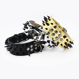 <span class=keywords><strong>Collar</strong></span> de perro con tachuelas grandes de cuero vegano suave con logotipo de impresión personalizado con remaches, Gargantilla ajustable resistente para mascotas, correas de caza - Product Image 2