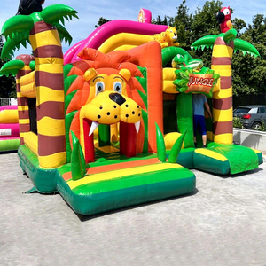 Castillo inflable comercial para niños, tipo jungla, para fiestas al aire libre, con tobogán, casa de brinco inflable, safari-hupfburg. - Product Image 1