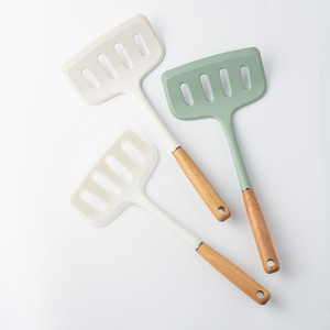 BPA Free Large Food Grade <b>Silicone</b> Slotted Turner Spatula Wooden Handle Heat Resistant Non Stick Stir Fry Cooking <b>Tool</b> - Product Image 1