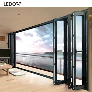 LEDOW Door External Patio Aluminum Glass Bulk Order Good Price Exterior Bi Folding Foldable Modern Fiberglass Home Office CN SHN