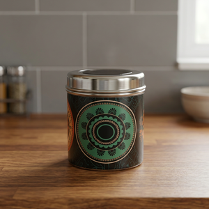 Boîte à épices ronde en acier inoxydable avec couvercle, design bohème imprimé, capacité 1-3L, boîte de conservation alimentaire - Product Image 3