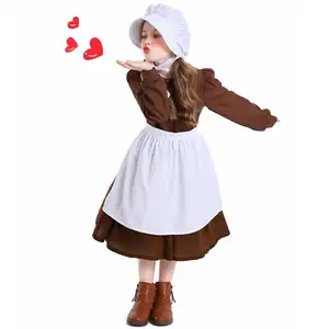 New Arrival Carnival 2024 Colonial Girl Maid Costume Dress Pilgrim Outfit Halloween Cosplay Costumes for Kids Girls