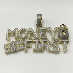 Stunning Round Diamond <b>Studded</b> Iced Out Money First Customized Diamond Pendant in Hip Hop Style - Product Image 2