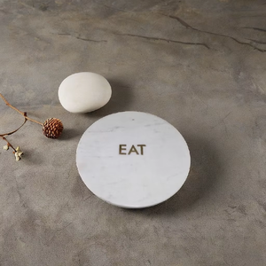 เขียงทรงกลมหินอ่อนขัดเงาสีขาวพร้อมงานฝีมือพิมพ์ลาย - Product Image 5