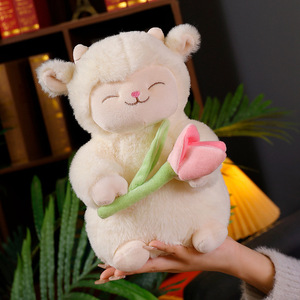 Nuova Serie Healing Tulip Sheep: Peluche a Forma di Pecora con Fiori di Ciliegio, Imbottito in Cotone PP, Ultra Morbido e Caldo, Bianco - Product Image 2