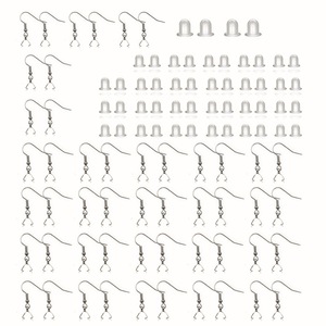 Crochets de boucles d'oreilles en acier inoxydable, 50 pièces, avec bouchons d'oreille transparents, pour la fabrication de bijoux, ensemble d'accessoires unisexes à faire soi-même - Product Image 5