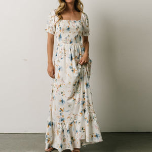 Toptan 2024 Vestidos yaz Elegantes şifon çiçek baskı kadın elbise fransız Maxi uzun kollu bayanlar günlük elbiseler - Product Image 2