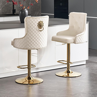 Tabouret de bar blanc HANYEE avec dossier en forme de tête de lion dorée, hauteur réglable, pivotant, pour îlot de cuisine