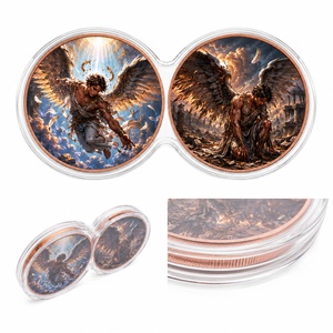 Lot de 2 pièces de 1 oz en cuivre, ensemble de médailles 2D Lune et Ange Ailé Tombé avec étui acrylique connecté, pour collection mythologique et cadeau - Product Image 4