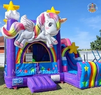 Château gonflable combiné avec toboggan et trampoline, certifié CE, motif licorne, pour enfants, qualité commerciale, PVC