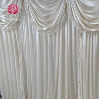 Hl FBJ046 Rideau de fond de scène de mariage en soie glacée, couleurs personnalisées vert émeraude, blanc et rose blush, 5ft x 16ft