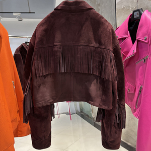 2025 automne gland daim veste en cuir véritable crooped veste femmes bordeaux daim cuir veste - Product Image 3