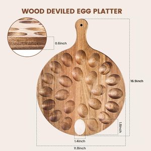 Plateau à œufs au fromage 24 trous, plateau réversible en bois d'acacia pour œufs au fromage, planche de service ronde épaisse pour charcuterie, assiette à œufs au fromage - Product Image 6