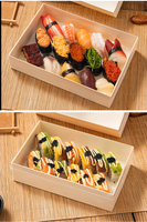 Boîte à sushi rectangulaire en bois jetable écologique portable pour sushi, gâteau, collation, chocolat, bonbons, biscuits, pain, pizza, sandwich
