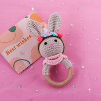 Jouet apaisant transfrontalier en peluche gonflable, poupée lapin en crochet avec pince à cheveux en fil fait main et hochet, pour nourrissons et tout-petits