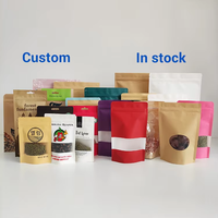 Sachet Doypack refermable avec fermeture éclair, personnalisable, transparent à l'avant et en papier kraft brun à l'arrière, pour emballage de bonbons, snacks et aliments