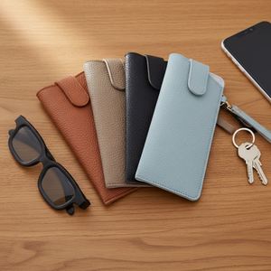 Elegant Pu Leather Sunglasses Eyeglasses Bag Portable <b>Glasses</b> Pouch With Button Clip Wrist Strap - Product Image 1