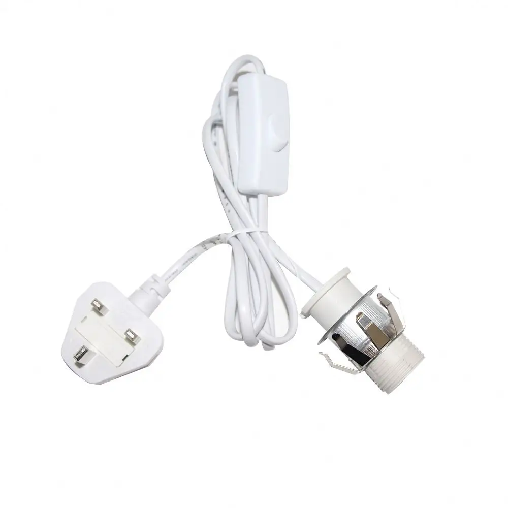 Uk 3 Pin Plug Dimmer E14 White On/Off Switch Cable Bulb Holder Himalayan Salt Lamp Power Cord