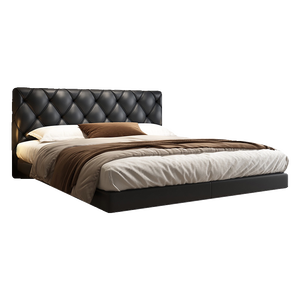 <span class=keywords><strong>Lit</strong></span> flottant de luxe moderne avec éclairage LED, capitonné en diamant, cadre en cuir noir taille King - Product Image 2