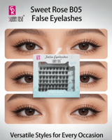 SWEET ROSE - Ensemble de faux cils synthétiques de qualité supérieure, faits à la main, bande en coton noir, cils volumineux et naturels, effet 3D