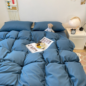 Parure de lit unie en coton lavé, quatre pièces, housse de <span class=keywords><strong>couette</strong></span>, drap plat, taie d'oreiller, douce et agréable pour la peau, pour la maison et l'hôtel - Vente chaude - Product Image 2