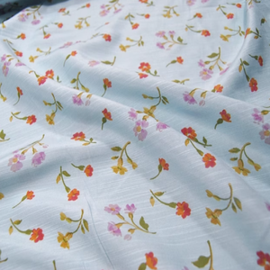 Haute qualité imprimé petite fleur bleu clair Floral doux belle impression <span class=keywords><strong>soie</strong></span> coton tissu pour femmes vacances robe vêtements - Product Image 3