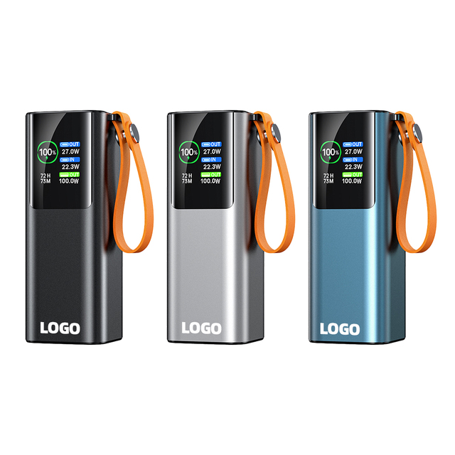 Portable TFT Smart Screen 20000mah Power Bank 100W Fast Charging Built-In Type-c Cable Laptop Power Bank with Lanyard SOS Light