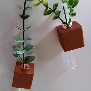 Solid Wood Magnetic <b>Flower</b> Vase With Test Tube Mini Refrigerator Decorative Ornament Rectangle Shape Removable - Product Image 2