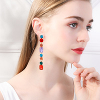 Mode exagération plein strass longs glands boucles d'oreilles pour les femmes géométrie coloré cristal pendentif goutte boucles d'oreilles bijoux