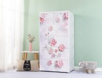 Armoire de rangement multifonction au design moderne avec porte à ouverture frontale en plastique pour vêtements, literie et organisation domestique dans le salon