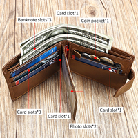Dompet Pendek Pria Kulit Asli dengan Penutup Terbuka, Tempat Kartu Kredit Lipat Dua, Dilengkapi Kantong Koin, Dompet Tipis untuk Pria