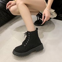 Bottes de combat à plateforme pour femmes, à lacets, avec fermeture éclair latérale, semelle épaisse, bottes Martin en daim à la cheville, 2 couleurs
