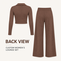 Ensemble Lounge 2 Pièces Femme Personnalisé en Maille Côtelée – Haut Court Zippé à Col Montant et Pantalon Large – Tenue Douce pour le Quotidien, Décontractée et Confortable à la Maison