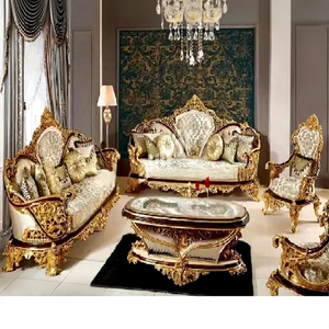 Maharaja Gold Polished Luxury <b>Drawing</b> Room Furniture Glossy Gold Leaf Carved Luxury Sofa Set Solid French Teak Wood Sofa Set UK - Product Image 1