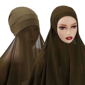 Chiffon Jersey Instant <b>Hijab</b> With <b>Cap</b> Malaysia Wholesale Online Solid Colors Scarves Adult High Quality and Reasonable Price - Product Image 4