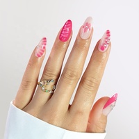 Ongles de luxe en gros à presser, marque privée, bleu marine, motif floral estival, style français, faux ongles 3D à presser, directement de l'usine