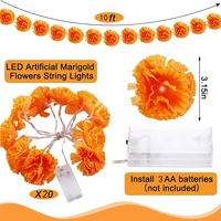 Lampu Hias Halloween Bentuk Bunga Marigold, 20 LED, Baterai, Lampu Bunga Marigold Buatan untuk Hari Orang Mati