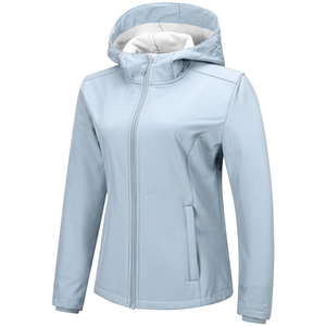 Veste softshell imperméable à capuche bleu clair pour femme, vêtements de travail en plein air - Product Image 1