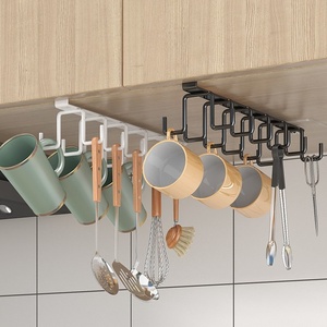 Creative Double-Row Iron Storage <strong>Rack</strong> <strong>Hook</strong> Punch-Free Hanging Cabinet for Kitchen Dinnerware &amp; <strong>Pot</strong> for Wardrobe Storage - Product Image 1