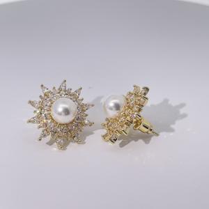 Tianyu GEMS วินเทจฝรั่งเศสสไตล์ศาลหรูหราทองเหลืองชุบทองดอกทานตะวันและต่างหูมุก - Product Image 3