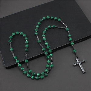 Collar de Rosario Católico con Cuentas de Ámbar Africanas Personalizadas Vintage, Cruz, para Hombre, Joyería de Meditación Cristiana, Aleación, Regalo - Product Image 2
