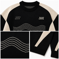 Pull en tricot à col rond à manches longues pour homme, motif géométrique à blocs de couleur rétro, style raglan