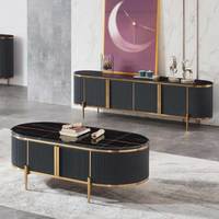 Meuble TV long en bois noir de luxe contemporain Décoration de rangement moderne pour la maison Meuble TV en bois et marbre pour le salon