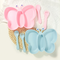 Assiette à dîner en forme de papillon, nouveau design, antidérapante, facile à laver, en matériau résistant à la chaleur, avec un ensemble cuillère-fourchette