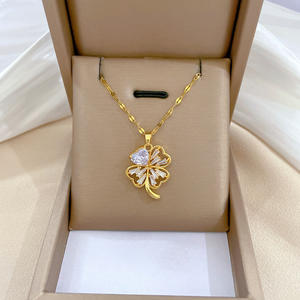 قلادة من الفولاذ المقاوم للصدأ، قلادة الحظ للجنسين، قلادة الحظ مرصعة بالألماس الدقيق، قلادة أنيقة مطلية كهربائياً - Product Image 1