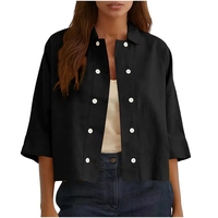 Chemisier décontracté pour femme en mélange de lin tissé respirant, coupe ample, uni, à manches courtes, style vacances