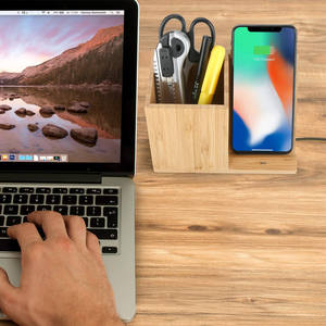 Bureau <span class=keywords><strong>Table</strong></span> organisateur rapide chargeur sans fil bambou <span class=keywords><strong>Induction</strong></span> chargeur Dock stylo porte-crayon chargeur sans fil pour iPhone <span class=keywords><strong>Samsung</strong></span> - Product Image 3